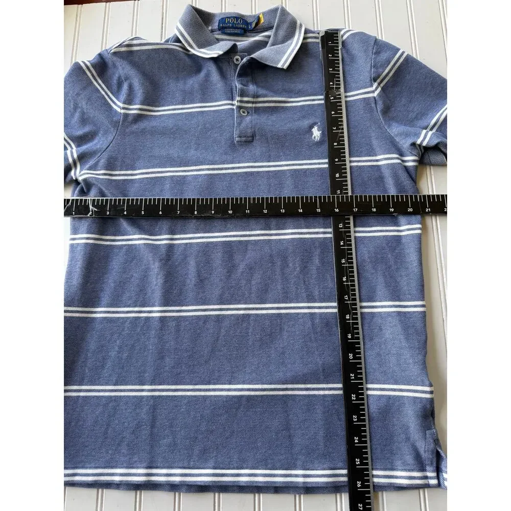 Polo Ralph Lauren Men’s L Custom Slim Fit Stretch Mesh Blue Striped Polo Shirt